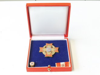 Thüringen, Goldenes Brandschutz Ehrenzeichen als Steckkreuz ( seit 1992 ), Mit Miniatur und Bandspange , Im Etui. NUR FÜR SAMMLERZWECKE