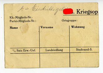 Vorläufiger Ausweis NSKOV Ortsgruppe Lev. Schlebusch 2 datiert 1933