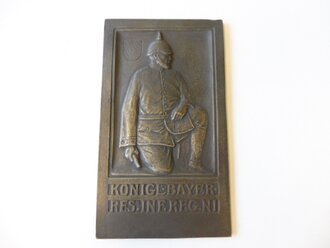 1. Weltkrieg, eiserne Plakette des Königlich Bayrischen Reserve Infanterie Regiments No.1. In defektem Etui