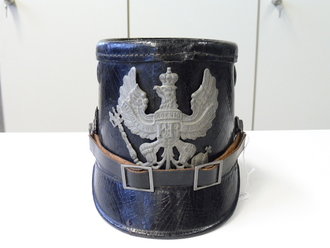 1. Weltkrieg Preussen, Jägertaschako mit feldgrauem Emblem, der Kinnriemen vermutlich eine neuzeitliche Fertigung