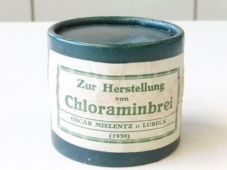 Pappbehälter zur Herstellung von Chloraminbrei datiert 1939, wohl ungeöffnet