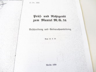 REPRODUKTION, H.Dv.364, Prüf- und Richtgerät zum Mantel M.G. 34, Beschreibung und Gebrauchsanleitung