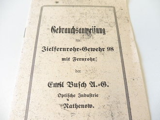 REPRODUKTION, Gebrauchsanweisung für Zielfernrohr-Gewehr 98 mit Fernrohr, 11 Seiten, Maße unter A5