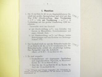 REPRODUKTION, H Dv g 481/530, Merkblatt für die 15 cm Stielgranate 42 des schweren Infanteriegeschützes 33, Maße A5, 11 Seiten