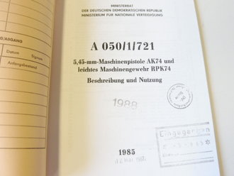 REPRODUKTION, A 050/1/721, 5,45 mm Maschinenpistole AK 74 und leichtes Maschinengewehr RPK 74, Kopie von 96 Seiten