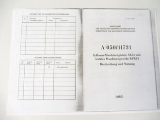 REPRODUKTION, A 050/1/721, 5,45 mm Maschinenpistole AK 74 und leichtes Maschinengewehr RPK 74, Kopie von 3 Seiten, nicht komplett