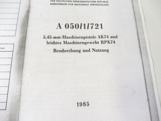 REPRODUKTION, A 050/1/721, 5,45 mm Maschinenpistole AK 74 und leichtes Maschinengewehr RPK 74, Kopie von 3 Seiten, nicht komplett