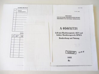 REPRODUKTION, A 050/1/721, 5,45 mm Maschinenpistole AK 74 und leichtes Maschinengewehr RPK 74, Kopie von 96 Seiten