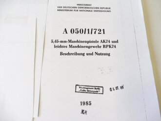 REPRODUKTION, A 050/1/721, 5,45 mm Maschinenpistole AK 74 und leichtes Maschinengewehr RPK 74, Kopie von 96 Seiten