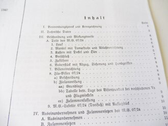 REPRODUKTION, L.Dv.5601, Beschreibung und Bedienungsvorschrift für das M.G. 07/24 als Erd- und Fla- MG, Ausgabe 1940, Kopie von 24 Seiten + Anlage