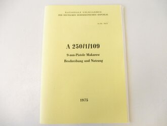 REPRODUKTION, A 250/1/109, 9mm Pistole Makarow, Beschreibung und Nutzung, von 1975, Kopie von 80 Seiten, A5