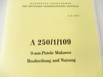 REPRODUKTION, A 250/1/109, 9mm Pistole Makarow, Beschreibung und Nutzung, von 1975, Kopie von 80 Seiten, A5