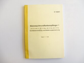 REPRODUKTION, D1029/1, Wehrmachtrundfunkempfänger 1, Kopie von 93 Seiten + Anlagen, A5, datiert 1943