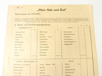 "Mein Hab und Gut", Besitznachweis des Haushaltes, blanko, A4