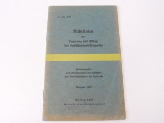 L.Dv.771, Richtlinien über Lagerung und Pflege des Luftschutzsanitätsgeräts, datiert 1937, 14 Seiten, A6