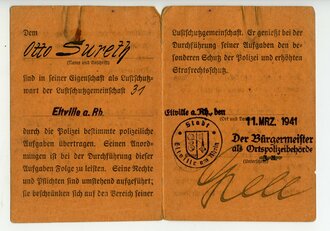 Ausweis für Luftschutzwarte der Luftschutzgemeinschaft Eltville a.Rh., datiert 1941
