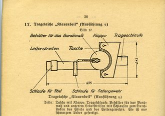 Klauenbeil in Tragetasche " Ausführung u", Das Beil datiert 1940. Ingesamt kleinere Ausführung als das gängige Modell, sehr selten. Ungereinigtes Set, Tasche schließt nicht, sicherlich leicht zu verbessern