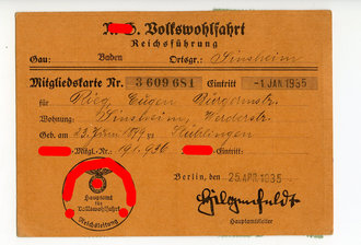 Mitgliedskarte NS Volkswohlfahrt Reichsführung datiert 1935