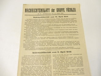 2 x Nachrichtenblatt der Gruppe Püchler datiert 1944, dazu die Abschrift einer Anerkennungsurkunde