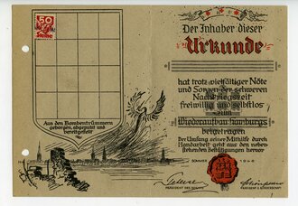Hamburg " Trümmerfrauen Urkunde " von 1946...