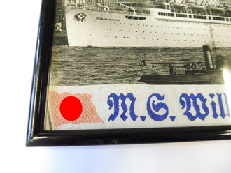 M.S. Wilhelm Gustloff, Mützenband und Foto oder Druck, Original gerahmt, Maße 20 x 29cm