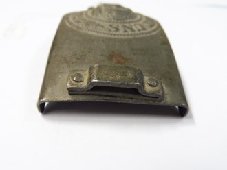 1. Weltkrieg, Koppelschloss für Telegraphen zum einhängen der kleinen Kabeltrommel. Eisen, feldgrau lackiert