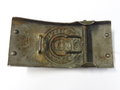 1. Weltkrieg, Koppelschloss für Telegraphen zum einhängen der kleinen Kabeltrommel. Eisen, feldgrau lackiert