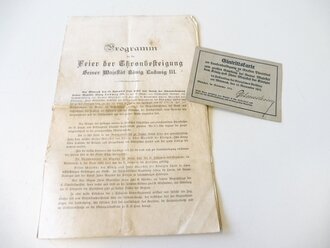 Eintrittskarte und Programm für die Feier der Thronbesteigung seiner Majestät König Wilhelm III im November 1913