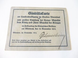 Eintrittskarte und Programm für die Feier der Thronbesteigung seiner Majestät König Wilhelm III im November 1913