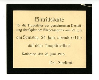 1. Weltkrieg Karlsruhe, Eintrittskarte für die...