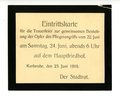 1. Weltkrieg Karlsruhe, Eintrittskarte für die Trauerfeier zur Bestattung der Opfer des Fliegerangriffs vom 22.Juni