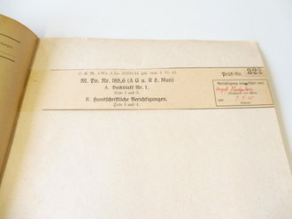 M.Dv. Nr. 185,6 " Abmessungen, Gewichte und Raumbedarf der Munition und Ihrer Packgefäße" Stand 1941.  Nahkampfmittel, Sprengmunition, DIN A4, 6 Seiten