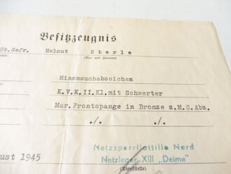 Norwegen, Nachlass eines Matrosen bestehend aus Verleihungsurkunden zur Marine Frontspange in Bronze, KVK 2.Klasse m.S. , Führungsbuch, Schießbuch Marine und Gesundheitsbuch