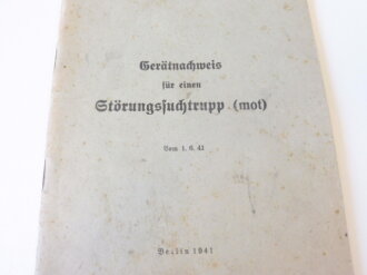 D 719, Gerätnachweis für einen Störungssuchtrupp ( mot) datiert 1941. DIN A5, 43 Seiten