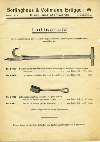 Luftschutzschaufel, Gesamtlänge 100cm, guter Zustand. Das Foto des Prospektes ist nur als nachweis gedacht und gehört nicht dazu