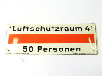 Emailschild " Luftschutzraum 4 - 50 Personen" 42 x 15cm, leuchtet im Dunkeln