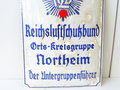 Emailschild " Reichsluftschutzbund Orts-Kreisgruppe Northeim, Der Untergruppenführer " 65 x 45cm, stark restauriert