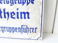 Emailschild " Reichsluftschutzbund Orts-Kreisgruppe Northeim, Der Untergruppenführer " 65 x 45cm, stark restauriert