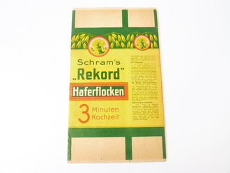 Verpackung "  Schram´s Rekord Haferflocken "  Maße  13 x 23 cm, ungebrauchtes Firmenmuster