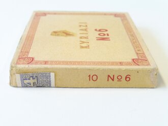 Pack " Kyriazi No. 6 " Zigaretten. Ungeöffnet, Steuerbanderole mit Hakenkreuz