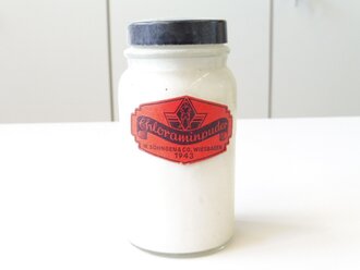 Flasche Chloraminpuder in Umverpackung datiert 1943. NUR FÜR DEKOZWECKE