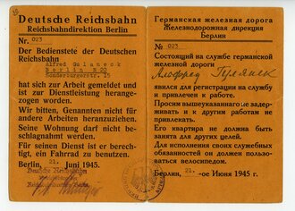 Deutsche Reichsbahn, Ausweis vom 21. Juni 1945