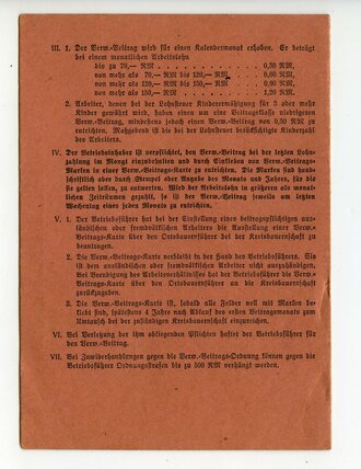 Reichsnährstand Verwaltungs Beitrags Karte für ausländ. u. fremdvölk. ldw. Arbeiter, hier eines Russen , datiert 1944