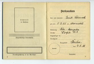 Werkscharen der Deutschen Arbeitsfront, Dienstbuch eines Angehörigen aus Berlin , ausgestellt 1938