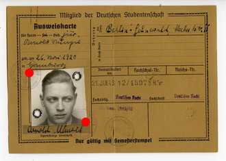 Ausweiskarte für ein Mitglied der Deutschen Studentenschaft der Friedrich Wilhelms Universität in Berlin