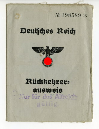 Rückkehrer Ausweis für das Altreich datiert 1940