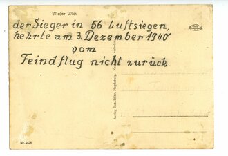 Röhr Fotopostkarte Eichenlaubträger Major Wick, Rückseitig Klebereste