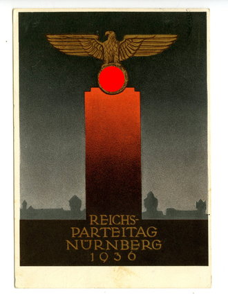 Propaganda Postkarte Reichsparteitag Nürnberg 1936, am Parteitag abgestempelt und gelaufen