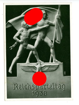 Propaganda Postkarte Reichsparteitag Nürnberg 1938, am Parteitag abgestempelt und gelaufen