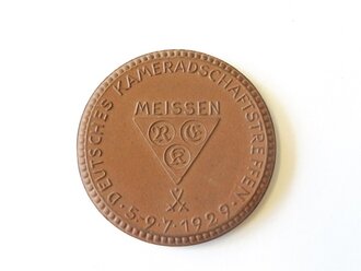 Porzellan Plakette Meissen zum Deutschen Kameradschaftstreffen1929. Durchmesser 37mm
